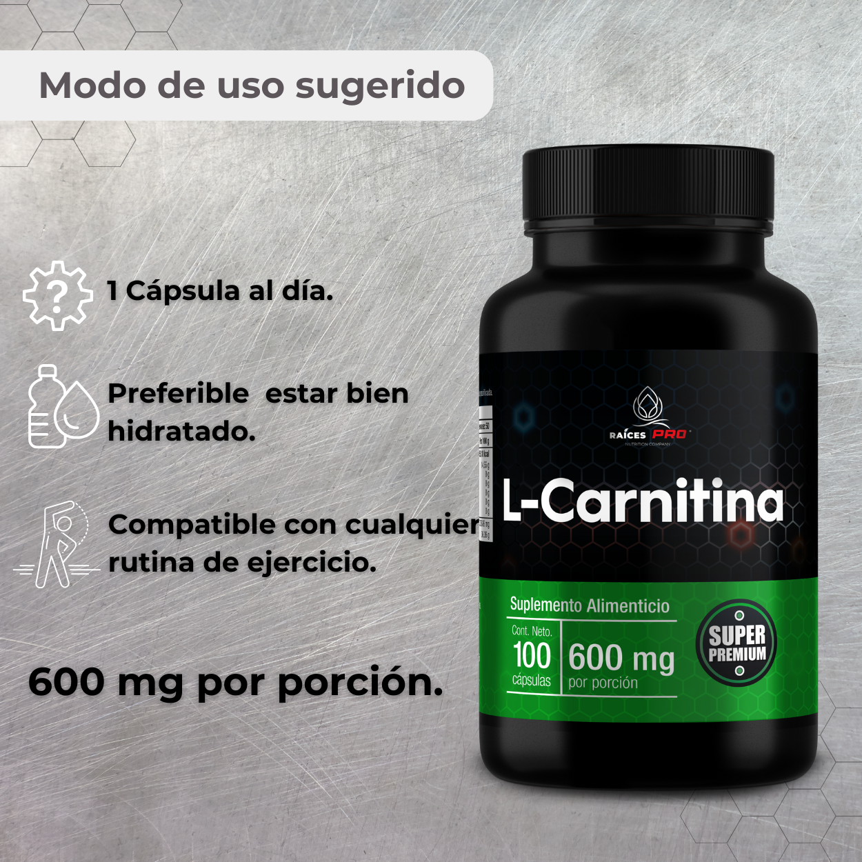 L Carnitina Super Premium 100 Cápsulas Raíces Pro