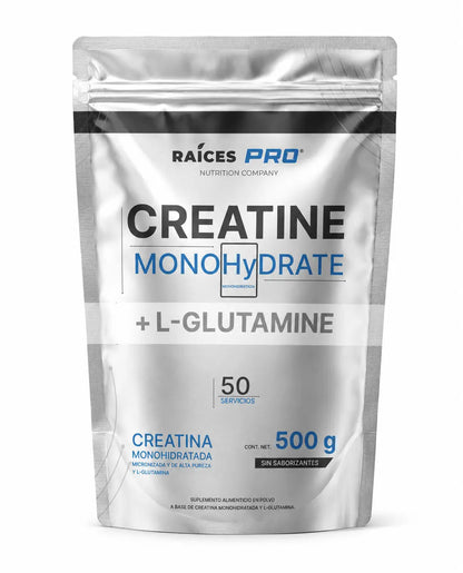 Creatina Monohidratada y glutamina raices pro