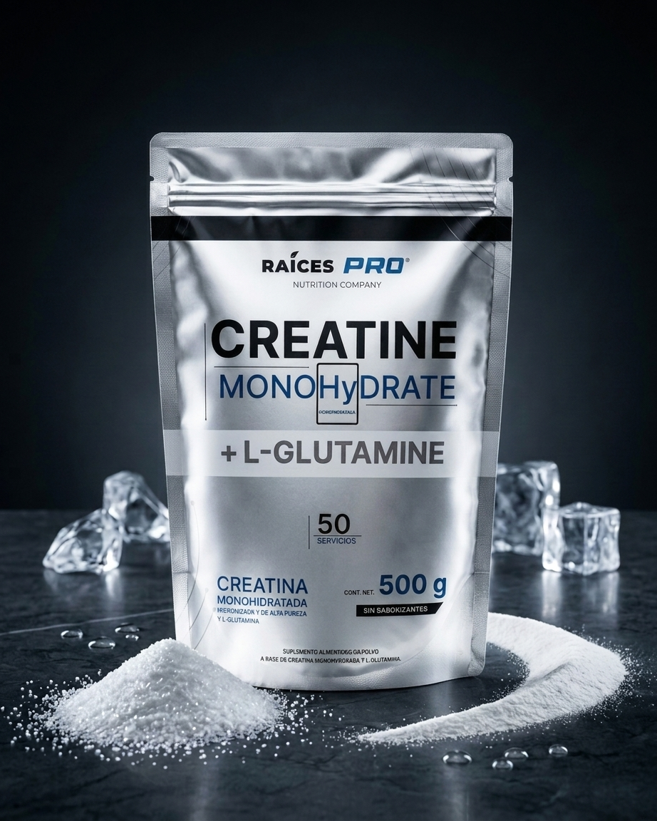 Creatina Monohidratada y glutamina raices pro 500 g