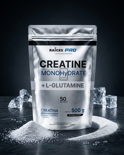 Creatina Monohidratada y glutamina raices pro 500 g