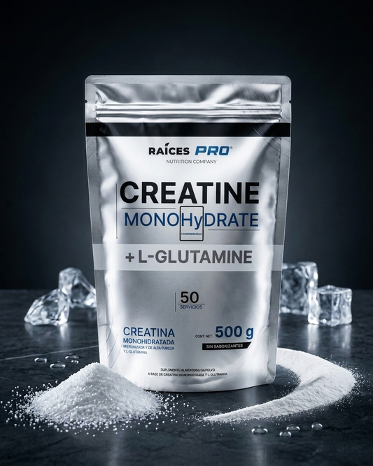 Creatina Monohidratada y glutamina raices pro 500 g
