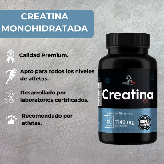 Creatina Monohidratada De Alta Pureza 100 Cáps Raíces Pro